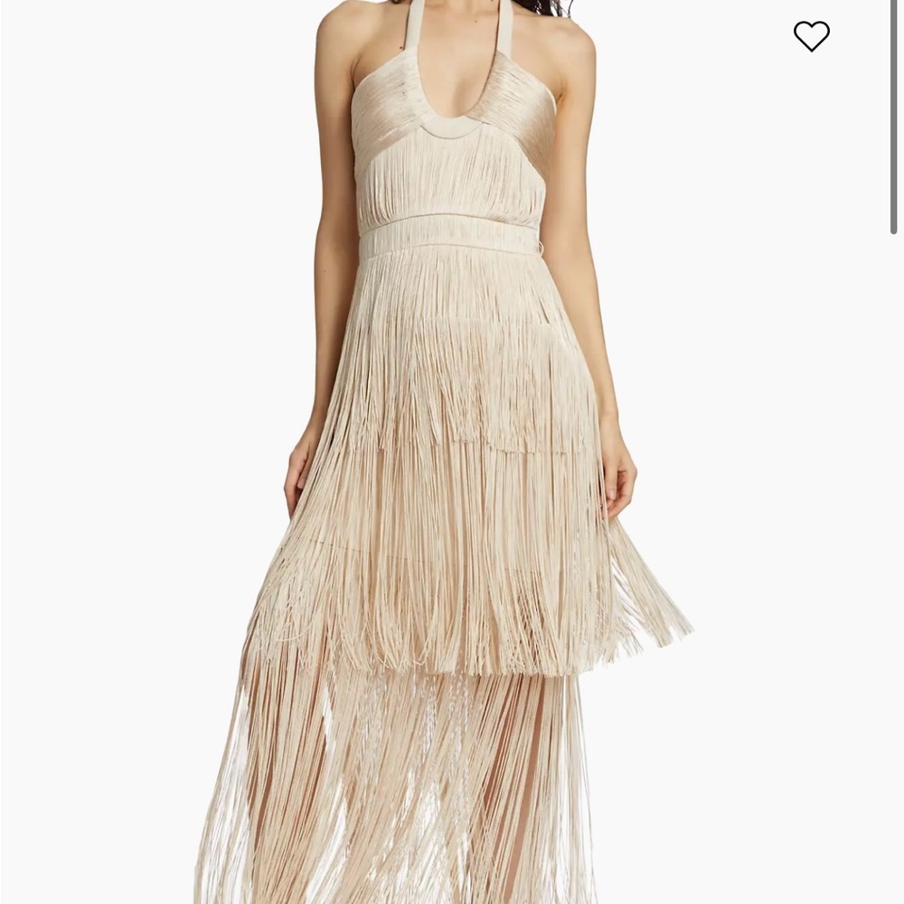 SIMKHAI

Baldwin Draped Fring Halter Midi-Dress